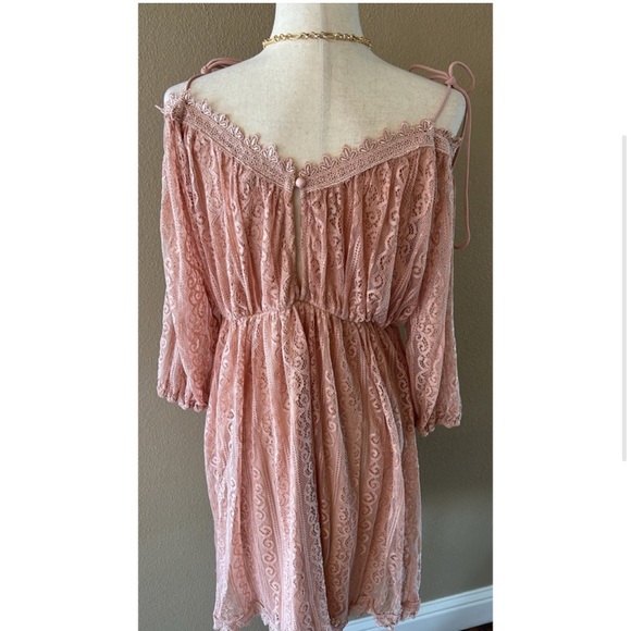 Pink Lace Off-Shoulder Dress - Picture 3 of 4